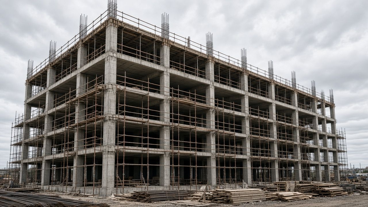 Losa y vigas de hormigón durante la construcción de una edificación